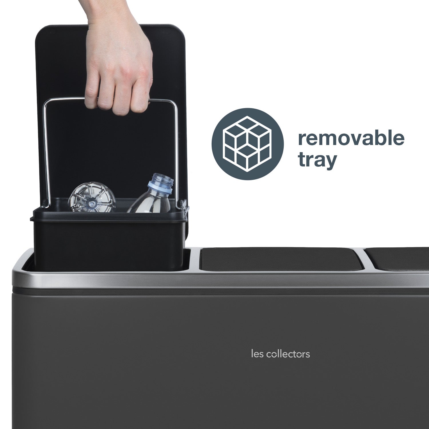 Poubelle de tri à pédale 3 x 18 L, grey edition - N°990 Les Collectors - Mathon - 5