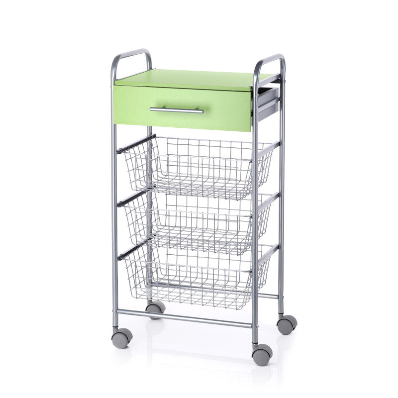 Desserte de cuisine alesia pistache – 3 paniers, tiroir et plateau d