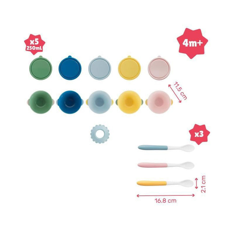 Badabulle Lot De 5 Bols Antiderapants 330ml Et 3 Cuilleres Souples Babymoov - Mathon - 5