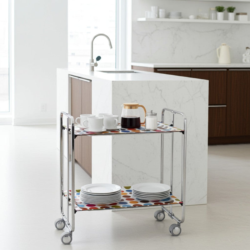 Desserte pliante 2 niveaux avec roulettes – structure chromée, bauhaus Don Hierro - Mathon - 2