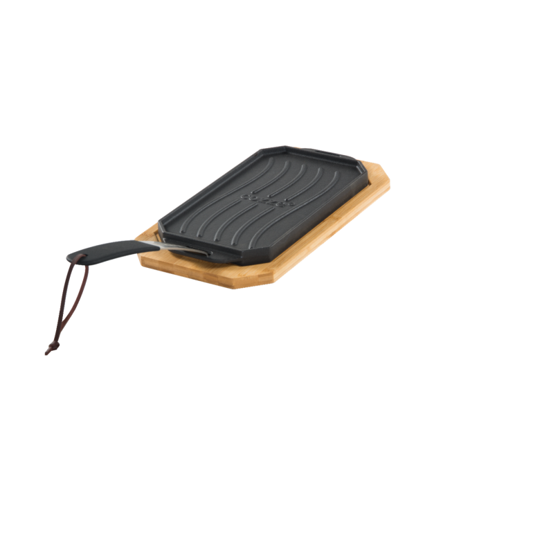 Plaque en fonte avec plateau en bois, poignée amovible en acier inoxydable finition mate 33 x 16.5 cm Cozze - Mathon - 2
