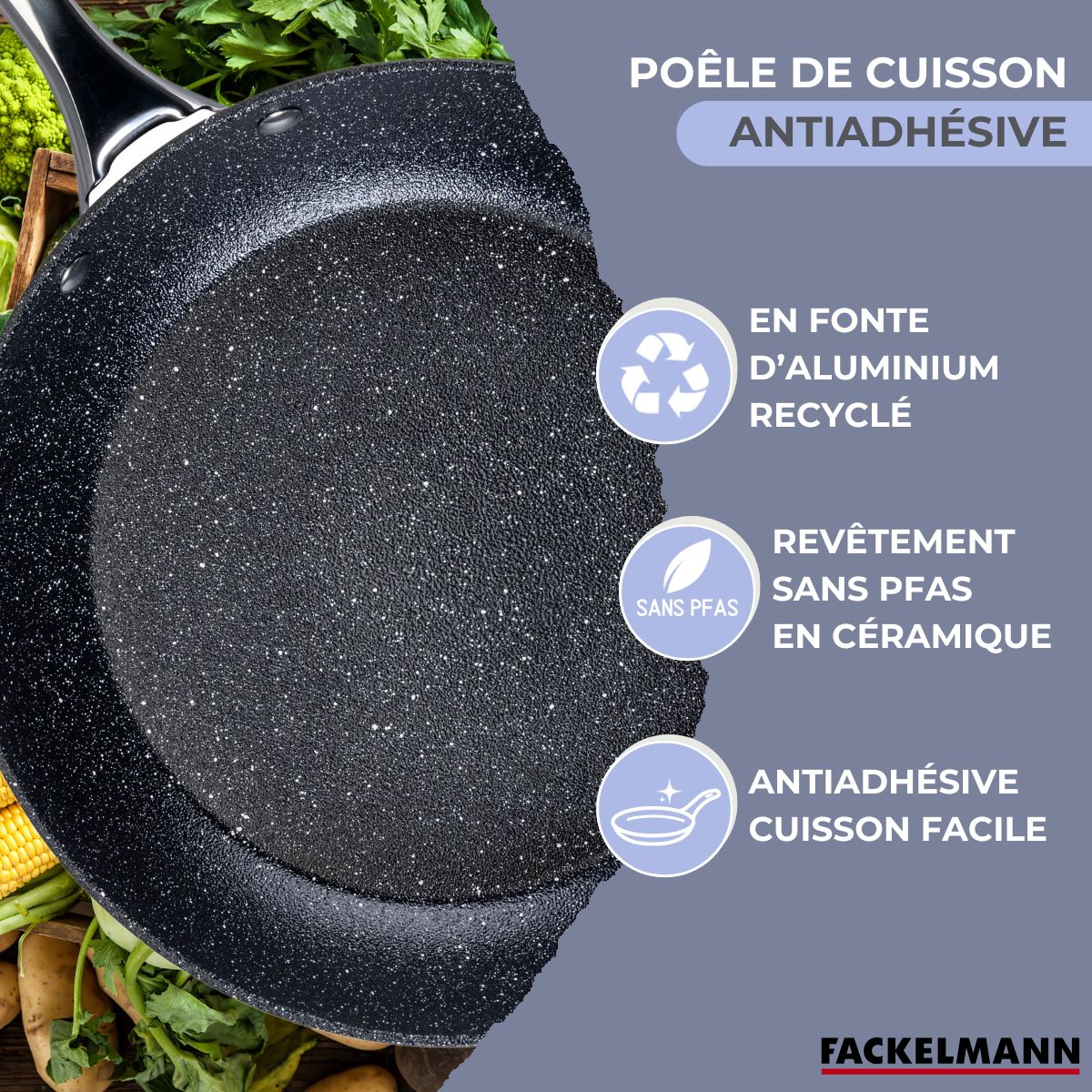 Poêle 28 cm fonte aluminium revêtement antiadhésif céramique sans PFAS Fackelmann - Mathon - 4