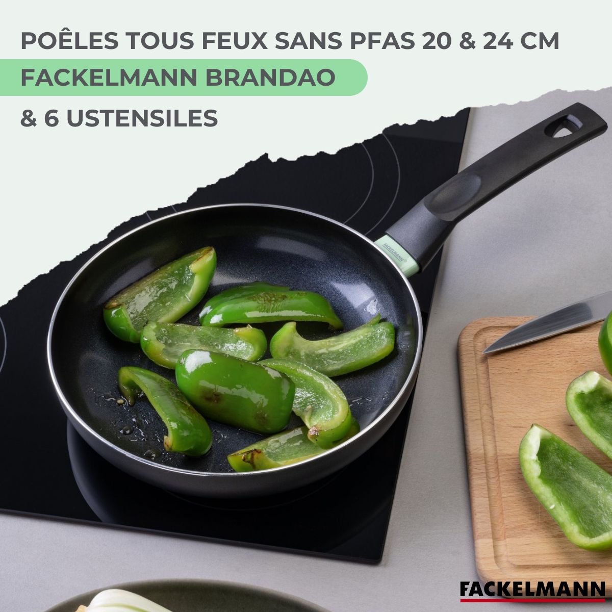 Ensemble de 2 poêles de 20 et 24 cm et 6 ustensiles  Brandao Fackelmann - Mathon - 2