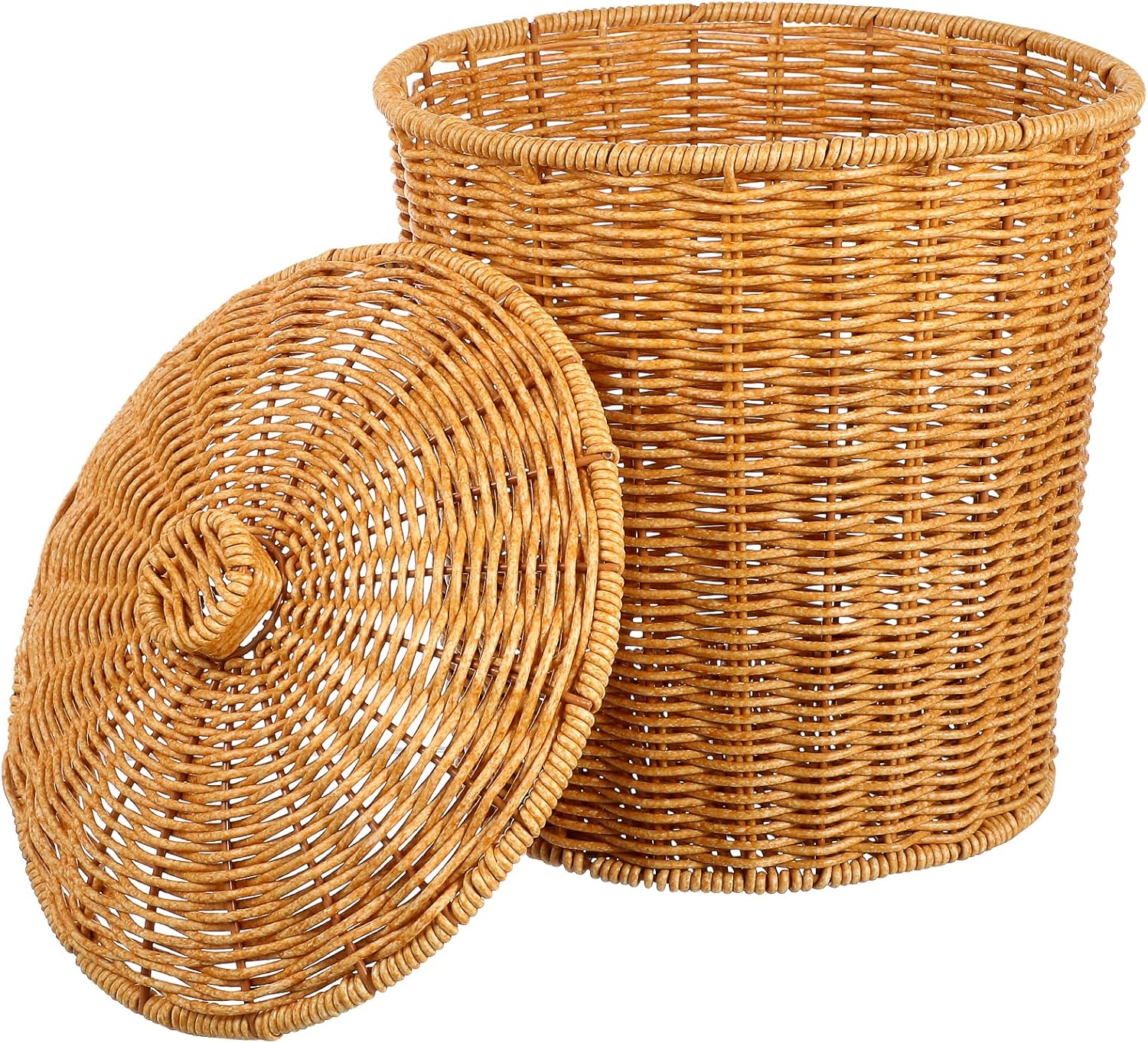 Panier à linge rond chocolat avec couvercle en rotin Vendos85 - Mathon