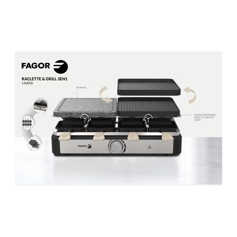 Raclette / Grill -   - Fgrg8 - 8 Personnes - Pierre De Cuisson - 1400w - Thermostat Réglable Fagor - Mathon - 4