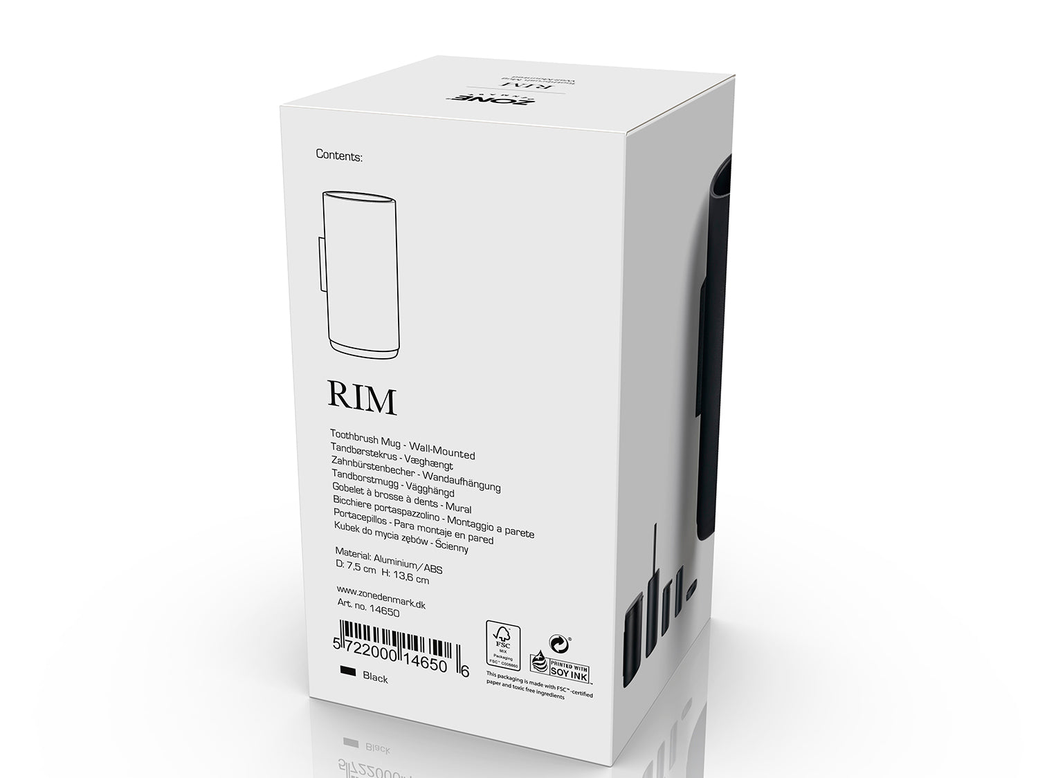 Verre à dents à accrocher RIM en aluminium et abs Noir Zone Denmark - Mathon - 3