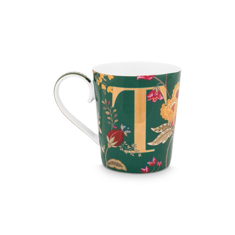 Mug Alphabet Floral Fantasy Vert - T - 350ml Pip Studio - Mathon