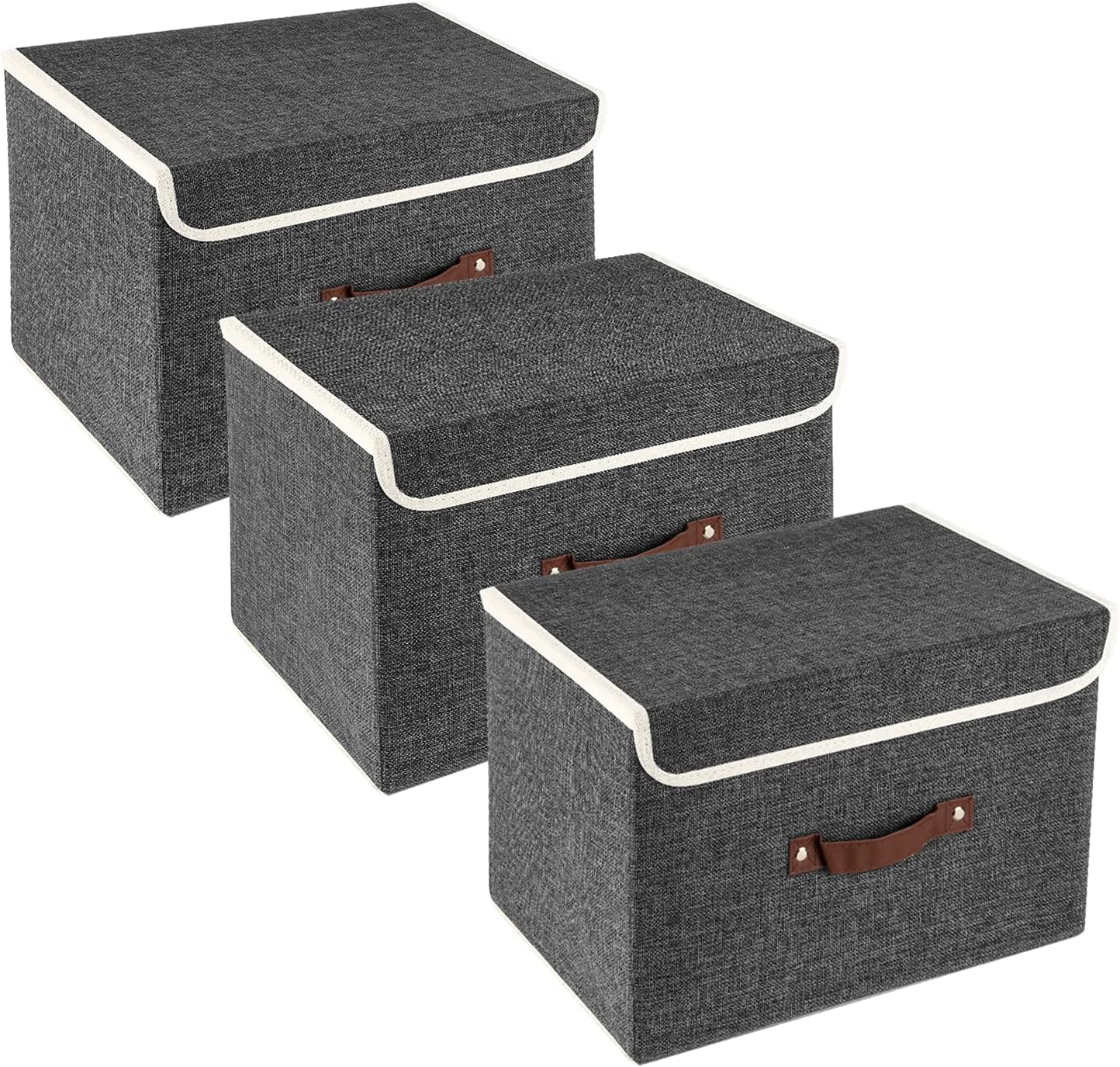 Set de 3 boîtes de rangement pliables noires Vendos85 - Mathon