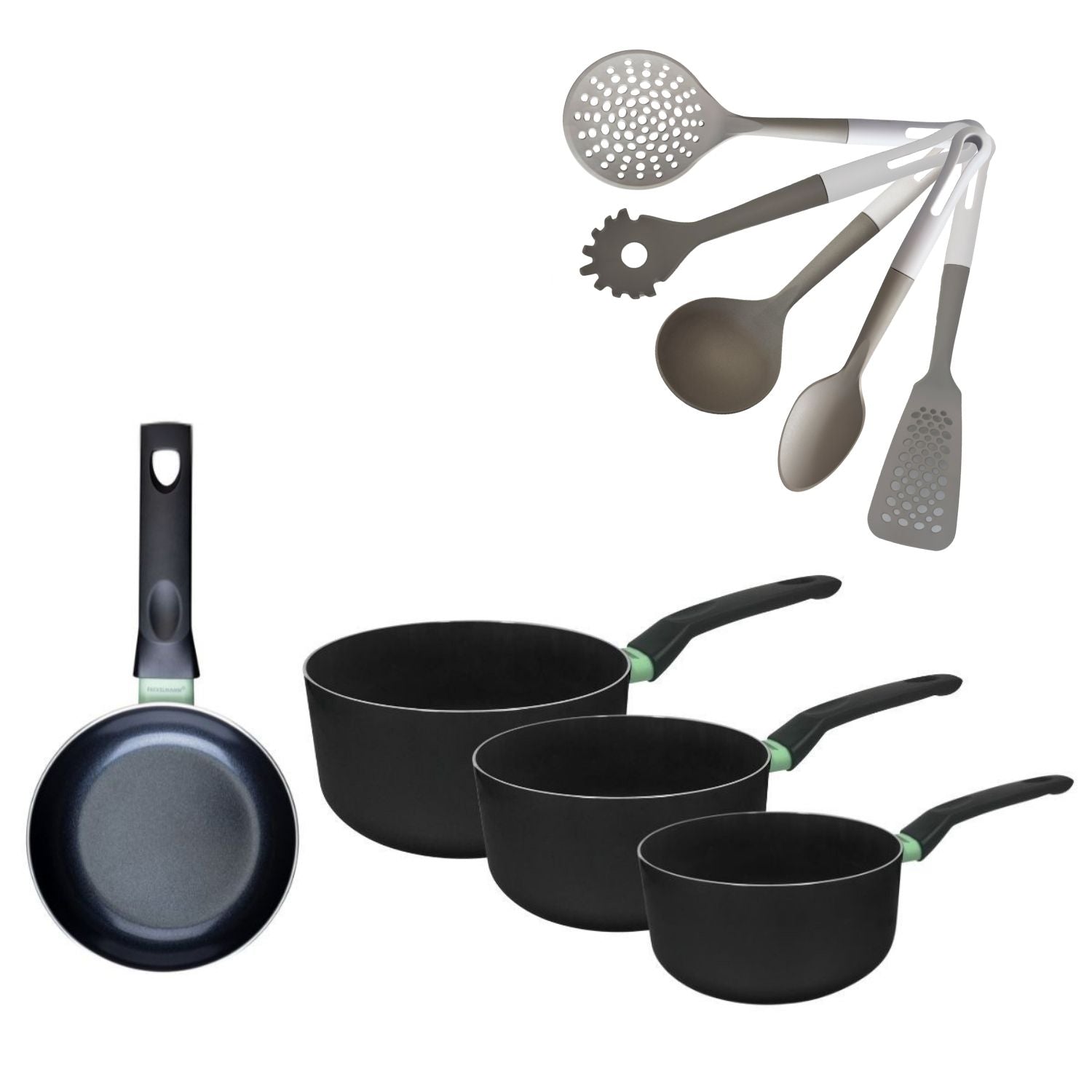 Poêle 16cm et 3 Casseroles 16/18/20cm sans PFAS  Brandao avec 5 ustensiles Fackelmann - Mathon - 1