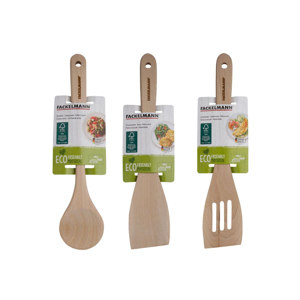 Lot de 3 ustensiles de cuisine en bois dont 2 spatules et une cuillère  Nature Fackelmann - Mathon - 6