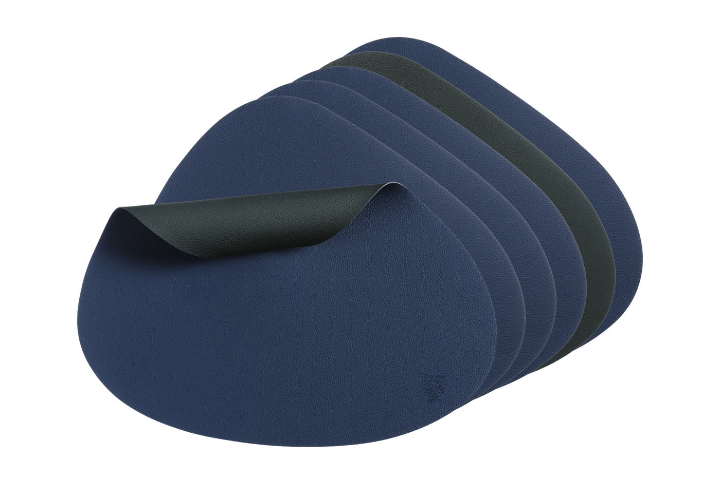 Set de table curve réversible - 6 pièces - Cuir recyclé bleu nuit et gris anthracite Björn - Mathon - 1