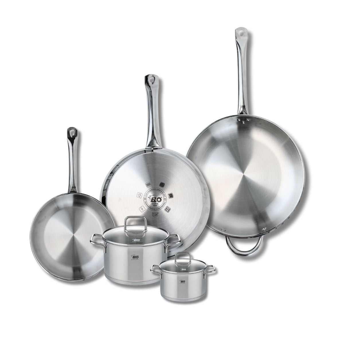 Ensemble de 3 Poêles de cuisson 24, 28 et 32 cm et 2 faitouts 12 et 16 cm  Profi Citrin Elo - Mathon - 1
