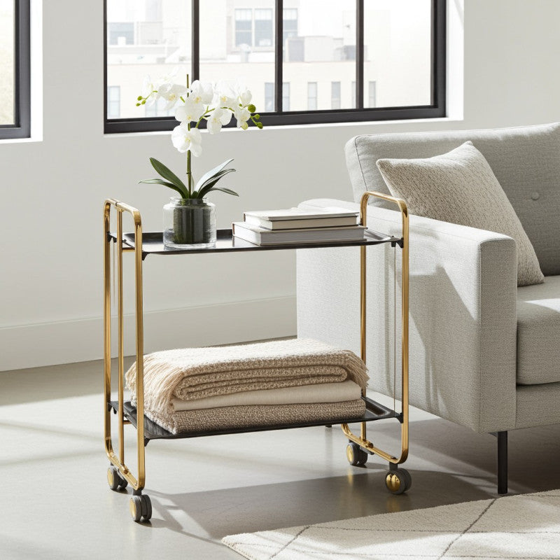 Desserte pliante 2 niveaux avec roulettes – structure recouverte d