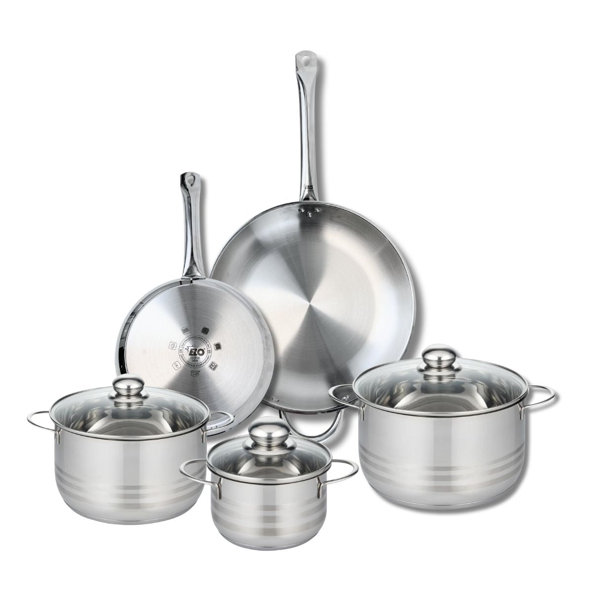 Ensemble de 2 Poêles de cuisson 24 et 32 cm et 3 faitouts 16, 20 et 24 cm  Profi Brillant Elo - Mathon - 1
