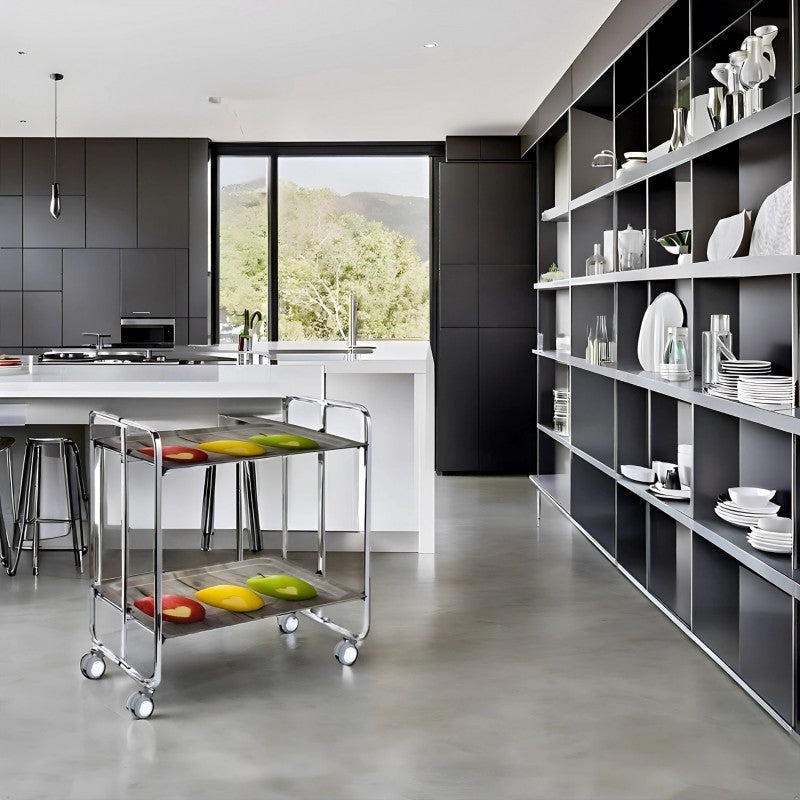 Desserte pliante 2 niveaux avec roulettes – structure chromée, bauhaus Don Hierro - Mathon - 2