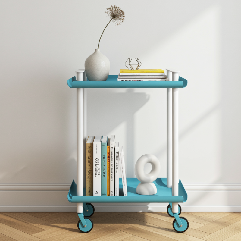 Desserte à roulettes, desserte de service Leky, métallique, 2 niveaux. Blanc-Turquoise Don Hierro - Mathon - 3