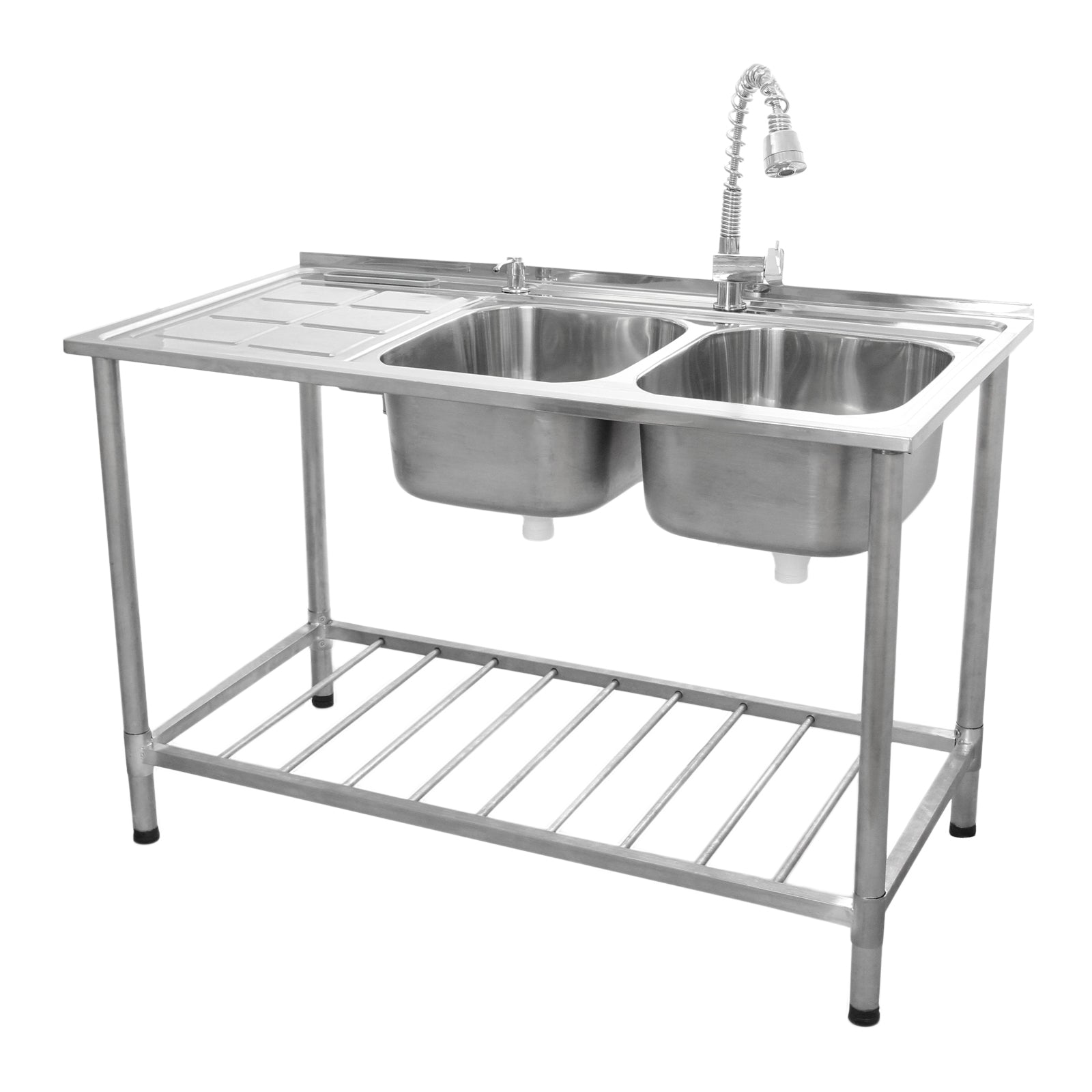 KuKoo Evier Professionnel /Plonge Inox sur Pied à Doubles Bacs – Egouttoir à gauche Kukoo - Mathon - 2