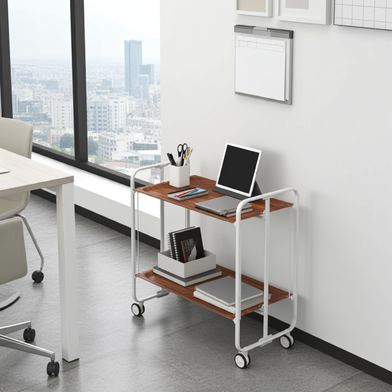 Desserte pliante 2 niveaux avec roulettes – structure gris aluminium, bauhaus Don Hierro - Mathon - 6