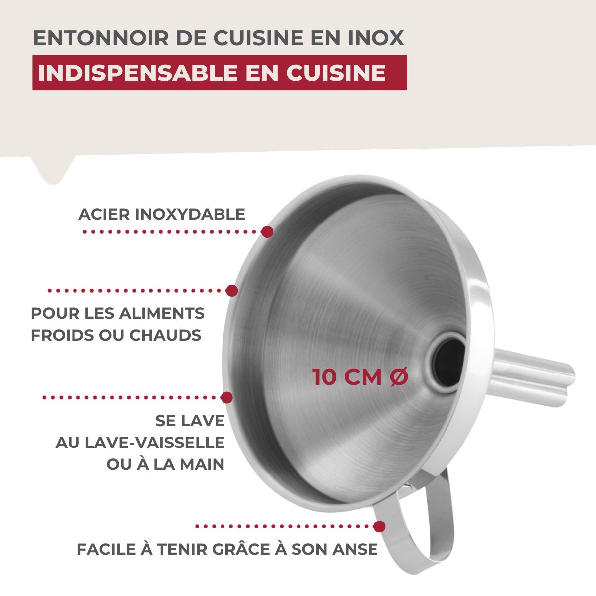 Ensemble de 2 Entonnoirs de cuisine inox 10 cm de diamètre Fackelmann - Mathon - 3