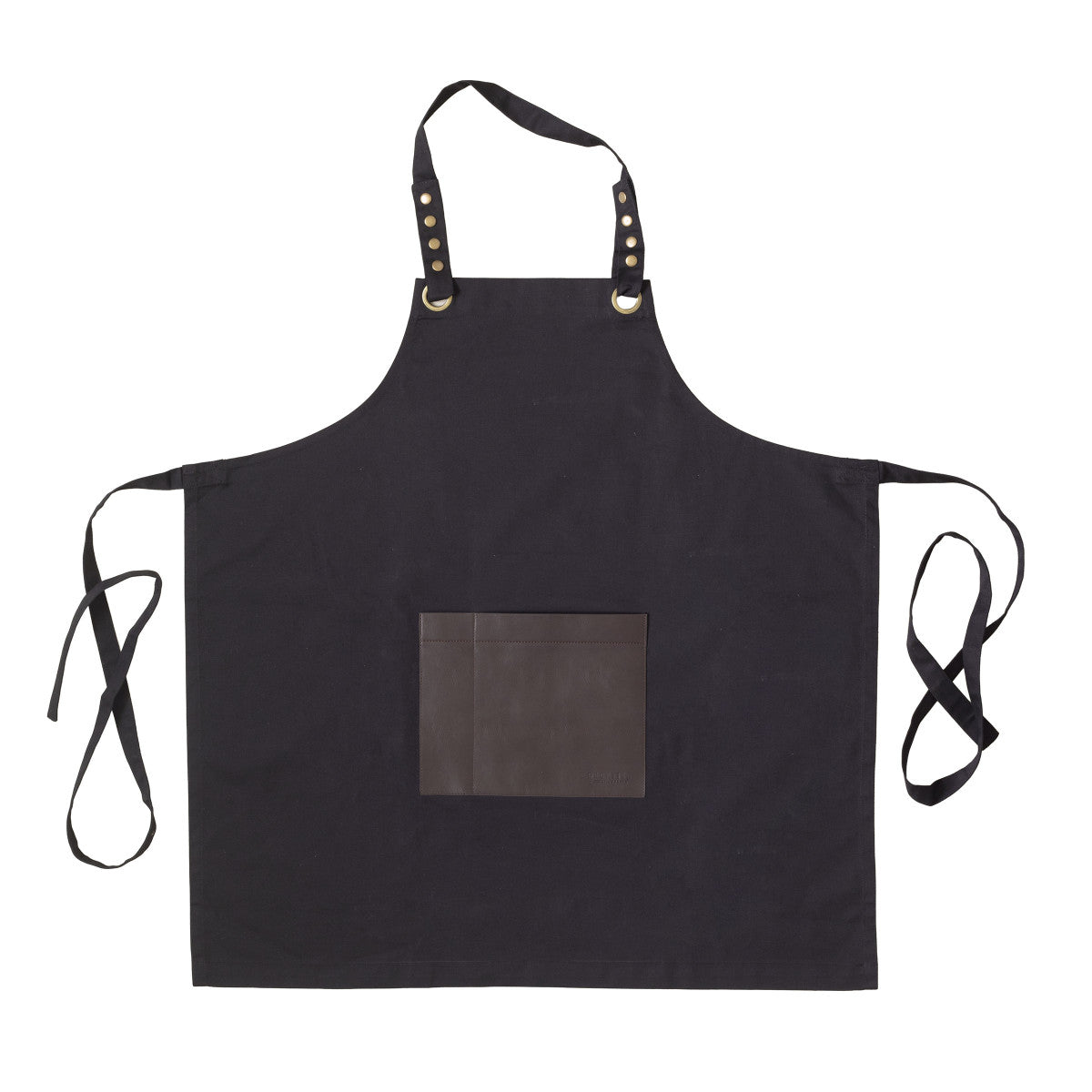 Honoré - Tablier en tissu noir avec poche en simili cuir marron Sabatier Trompette - Mathon - 1