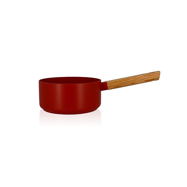 Casserole Ector induction aluminium revêtu manche en bois 18 cm rouge Ogo - Mathon - 1
