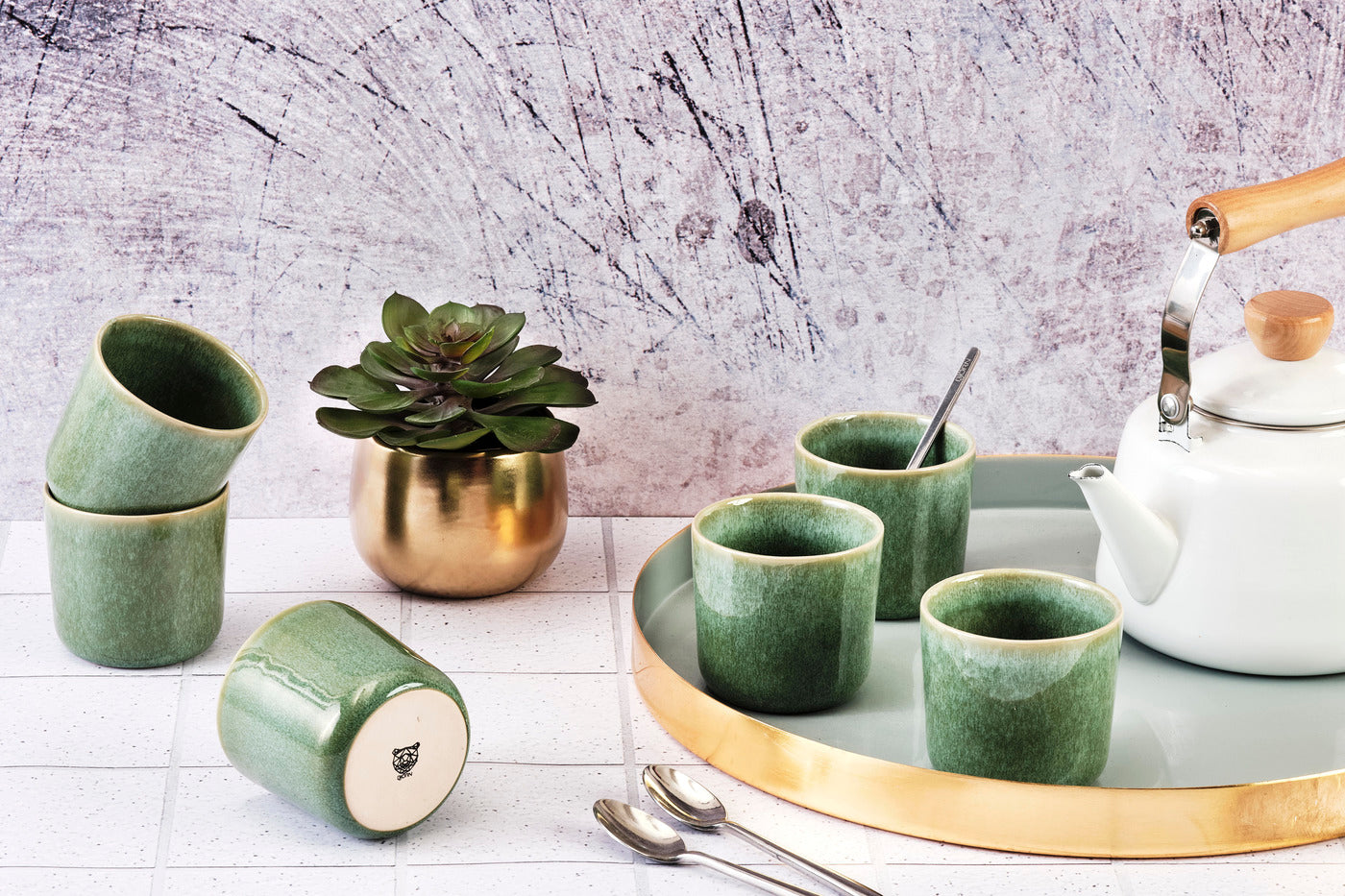 Lot de 6 mugs en grès vert 20cl Björn - Mathon - 2