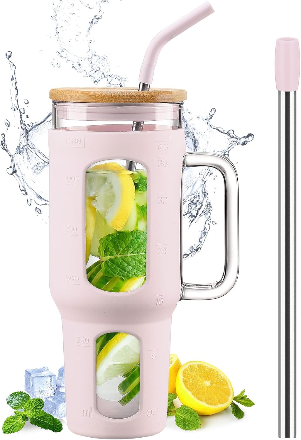 Gobelet 1,4 L avec Poignée, Couvercle Bambou & Pailles Vendos85 - Mathon