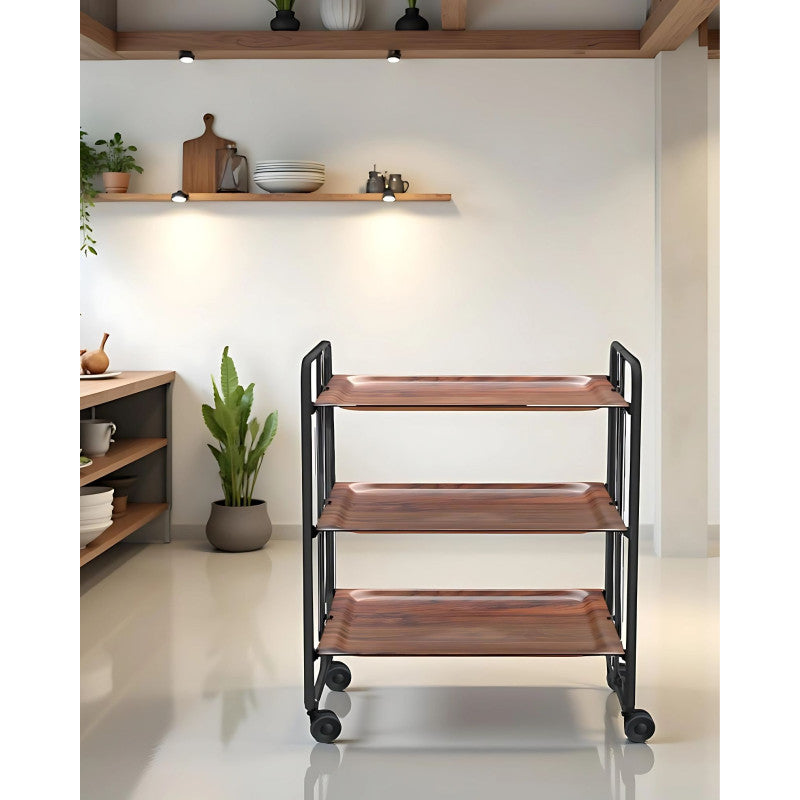Desserte pliante 3 niveaux avec roulettes – structure noire, bauhaus Don Hierro - Mathon - 2