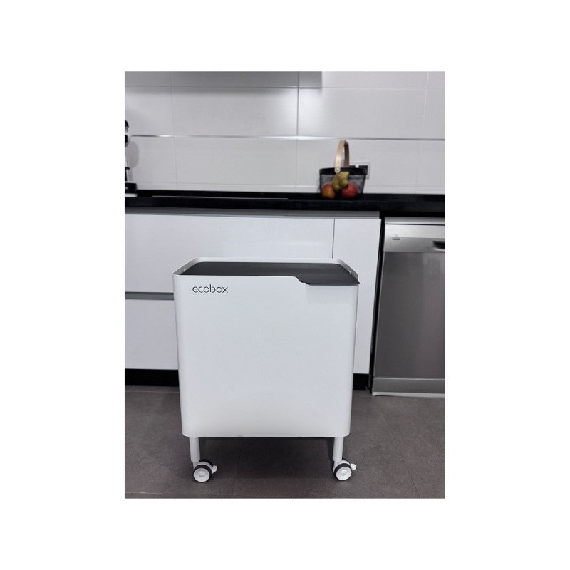 Poubelle cuisine fonctionnelle et élégante, 2 x 20 litres, ECOBOX NOA, Blanc-Noir Don Hierro - Mathon - 2