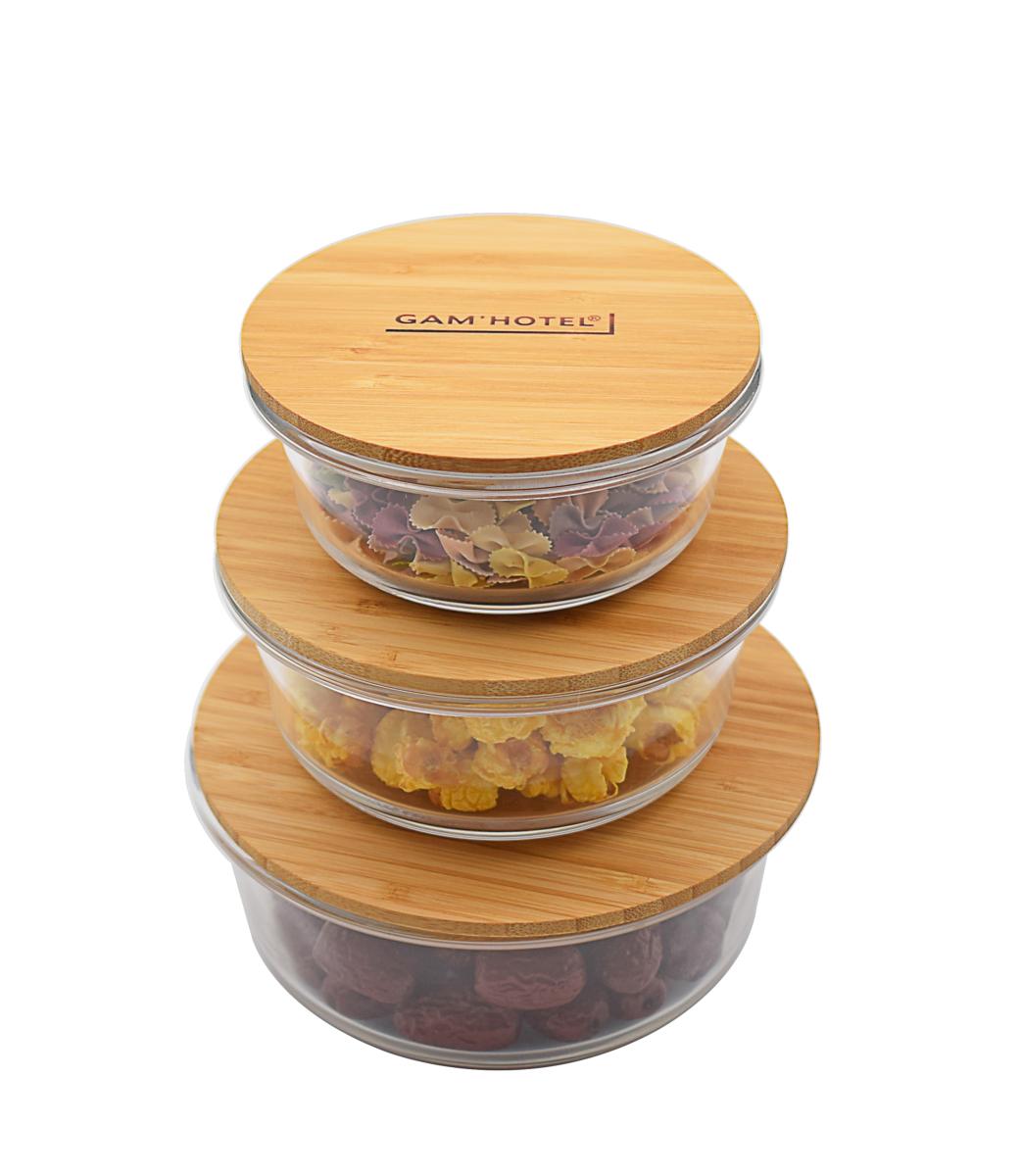 Set de 3 boîtes rondes en verre bambou - 400ml/620ml/950ml Gam Hotel - Mathon - 2