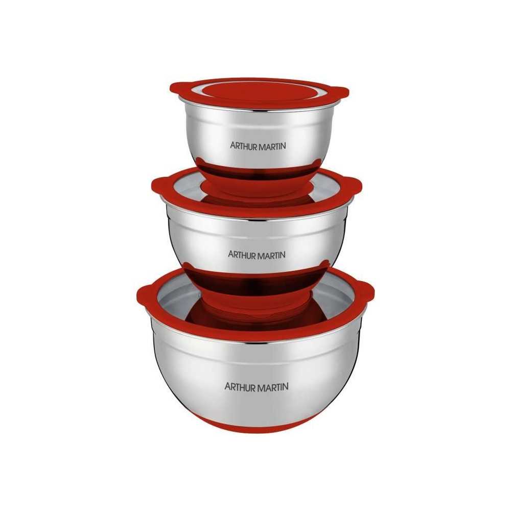 Set De Saladiers -   - Am032 - 16-20-24 Cm - Couvercles Hermétiques - Acier Inoxydable - Fond En Silicone Anti-dér Arthur Martin - Mathon - 1