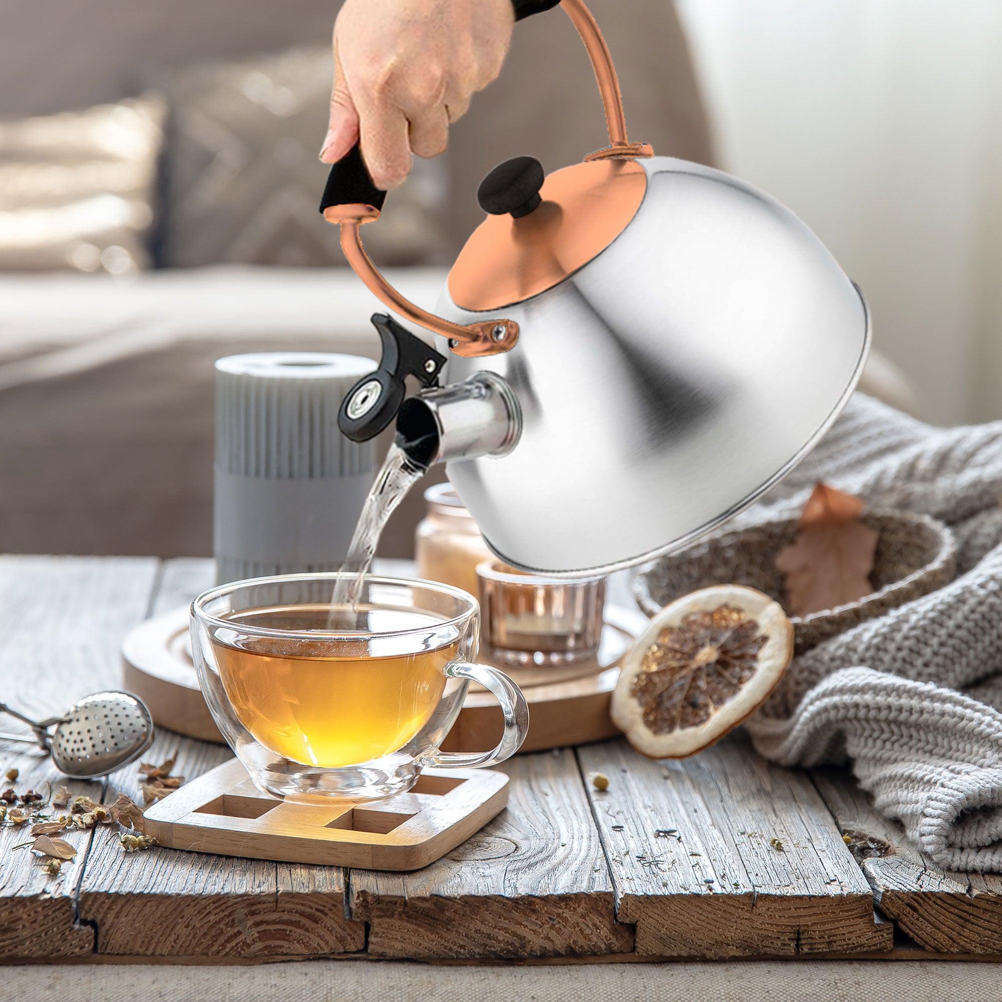 Bouilloire à Induction Théière Sifflet 2,3L  Acier Inox. Retro, Poignée Cool  Inox/ Bronze I-Bronze - Mathon - 2
