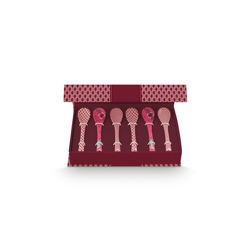 Coffret Cadeau 6 Cuillères Oriental Flower Festival Rose - 13cm Pip Studio - Mathon - 1