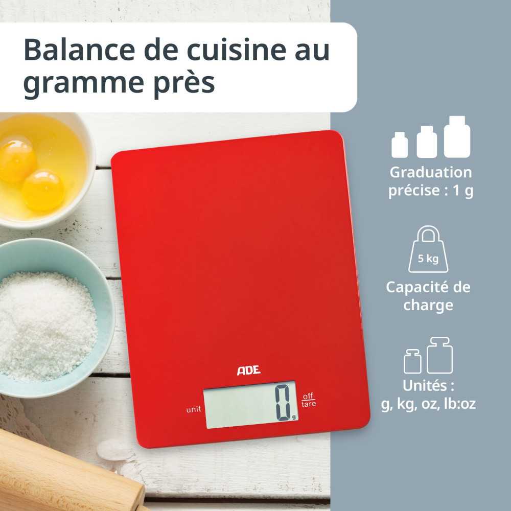 Balance De Cuisine Digitale - Ade - Leonie - Plastique Abs - 22 X 17 Cm - Inclus 1 Pile Cr 2032-rouge ADE - Mathon - 2