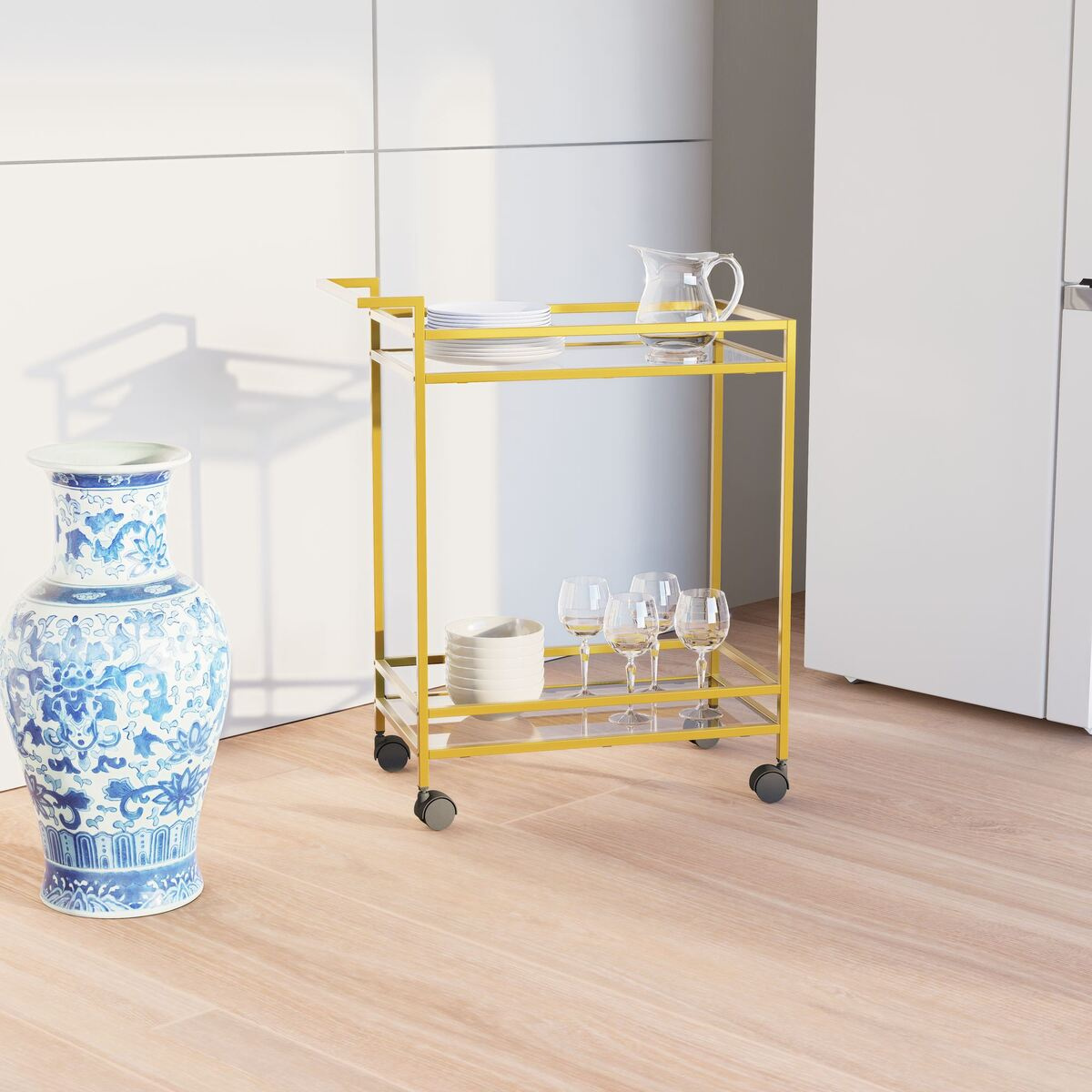 Desserte en Métal doré et verre H80 cm - VORTEX Calicosy - Mathon - 5