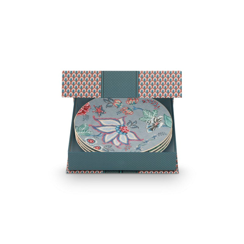 Coffret Cadeau 4 assiettes Flower Festival Bleu clair - 17cm Pip Studio - Mathon