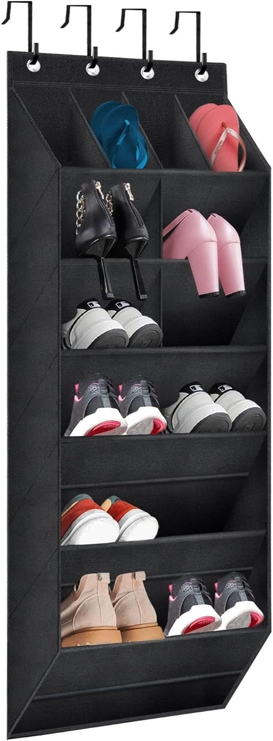Organiseur de chaussures à suspendre à une porte avec de grandes poches profondes noir Vendos85 - Mathon
