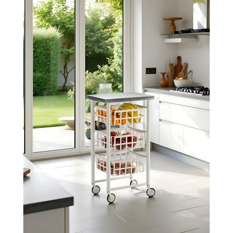 Desserte à roulettes, chariot de rangement FIFTY-FIFTY, Blanc Don Hierro - Mathon - 2