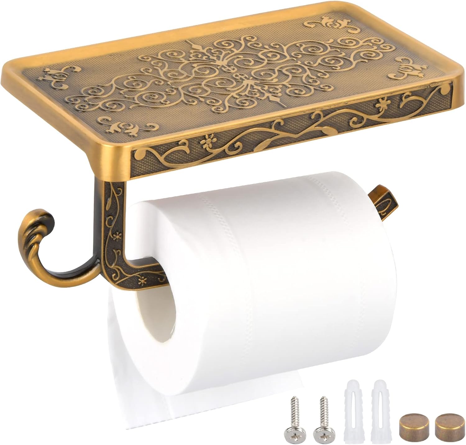 Porte-papier toilette vintage en laiton avec tablette Vendos85 - Mathon