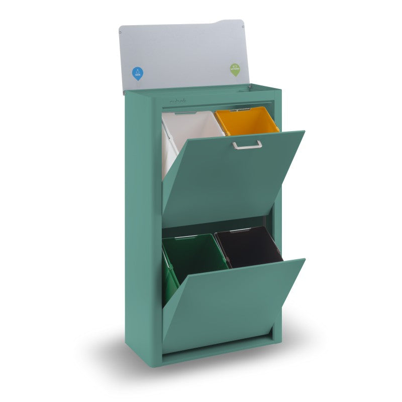 Poubelle cuisine de tri sélectif CUBEK, 4 compartiments de 20 litres, Turquoise Don Hierro - Mathon - 4