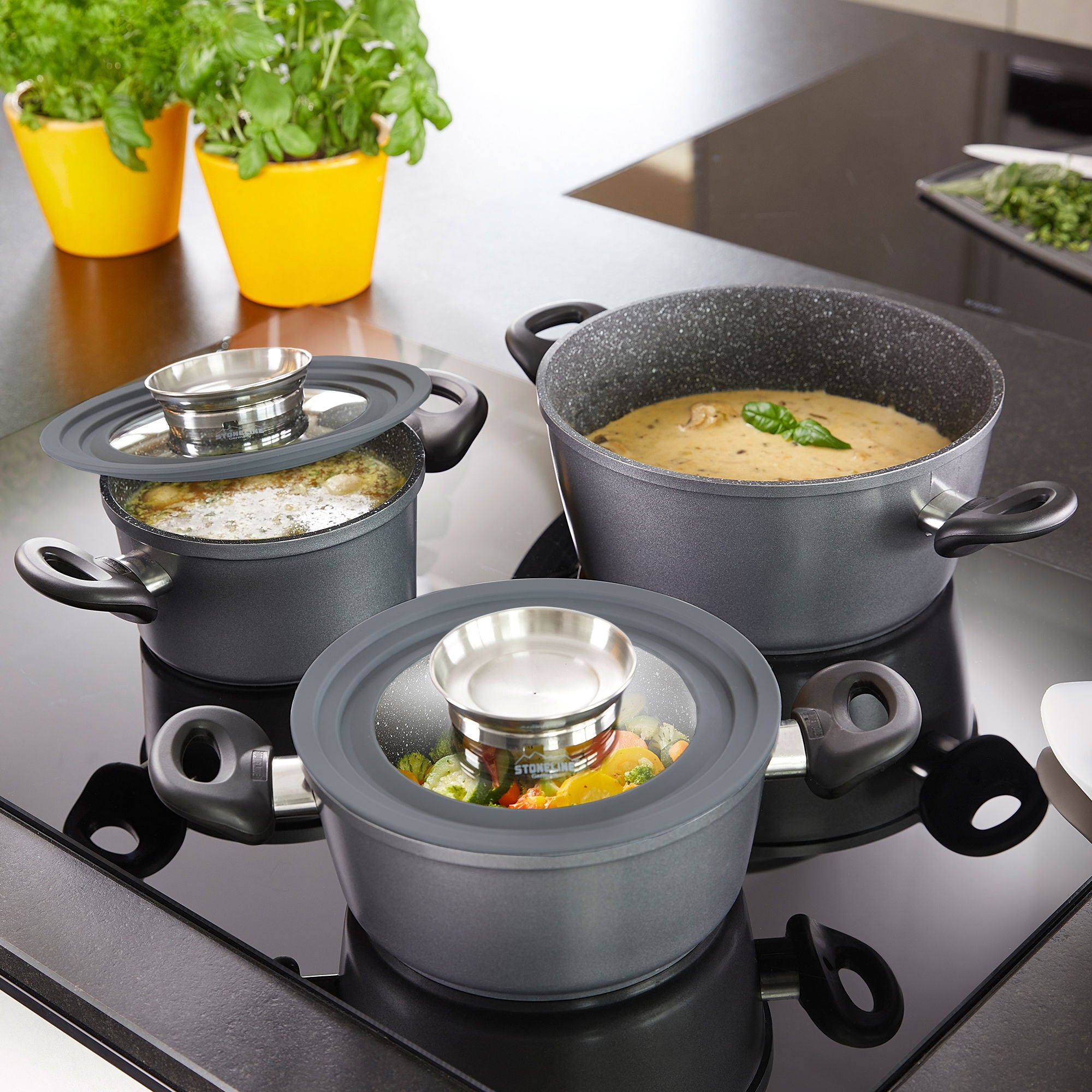 Couvercle en verre arômatiseur multi-fonctions avec rebord en silicone, pour 16/18/20 cm Stoneline - Mathon - 3