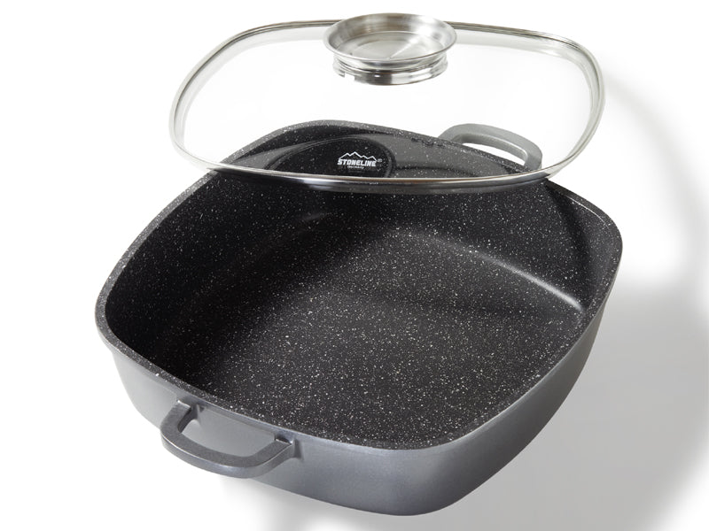 Poêle carrée 28 x 28 cm, avec couvercle en verre arômatiseur Stoneline - Mathon - 1