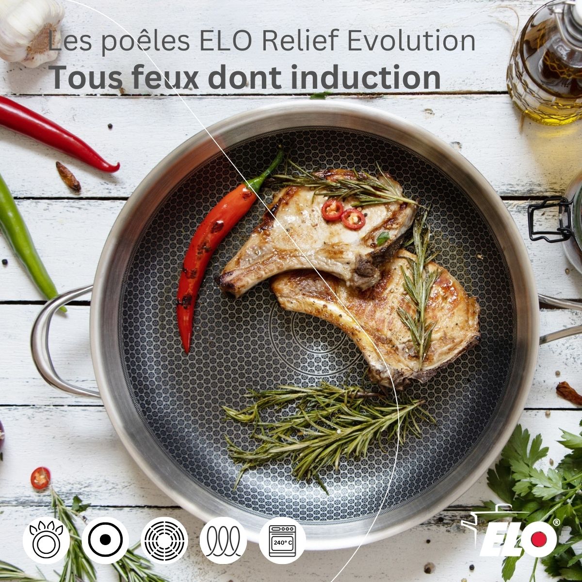 Poêle 32 cm en inox 18/10  Relief Evolution Elo - Mathon - 4