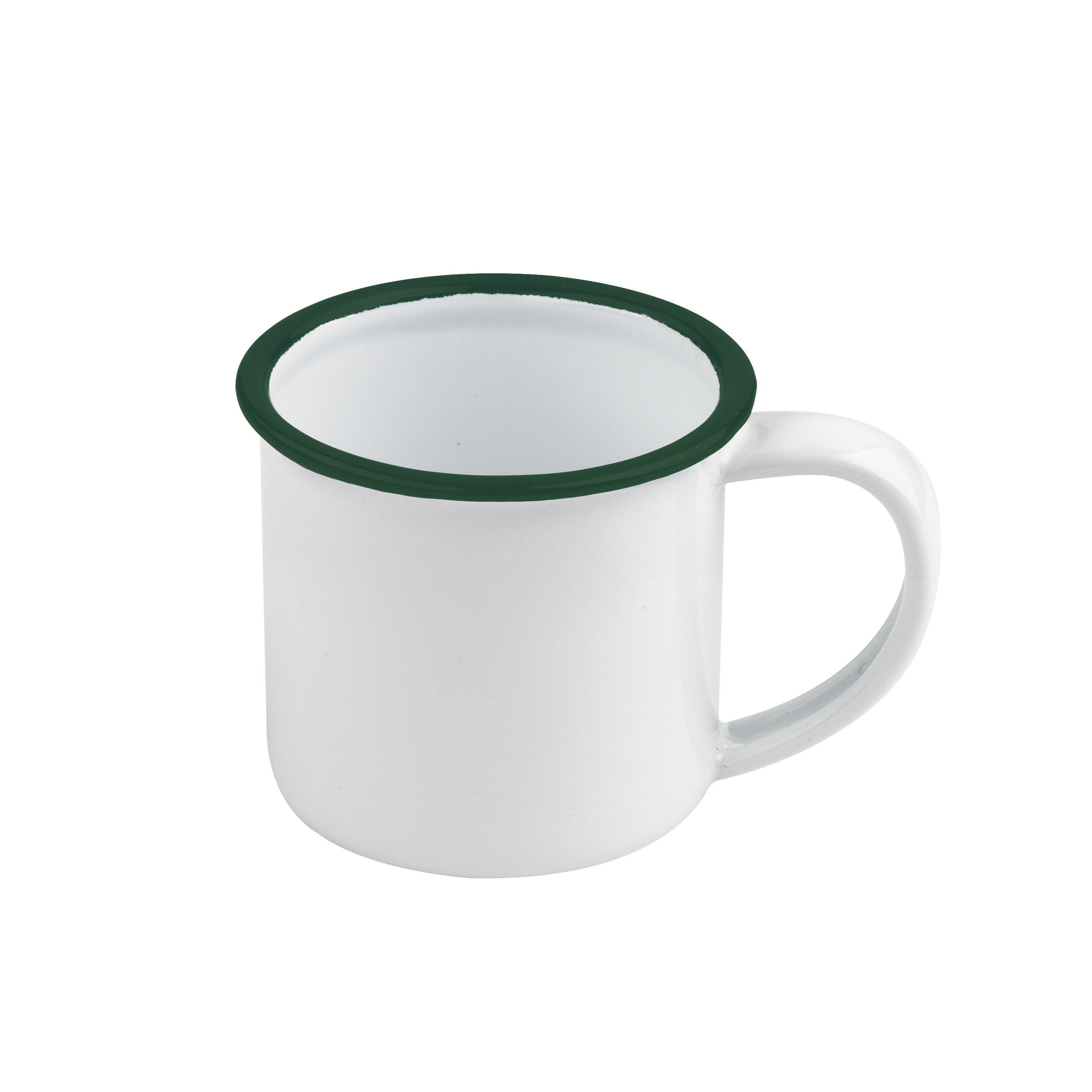 12Pcs - Mini mug Enamel blanc en acier émaillé à bord vert   H50mm 90ml FirstPack - Mathon - 1