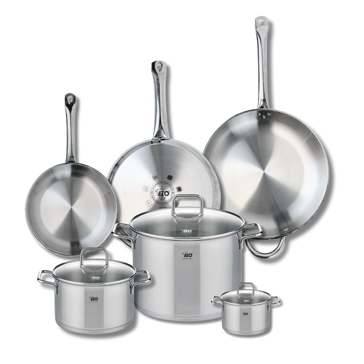Ensemble de 3 Poêles de cuisson 24, 28 et 32 cm et 3 faitouts 12, 20 et 26 cm  Profi Citrin Elo - Mathon - 1
