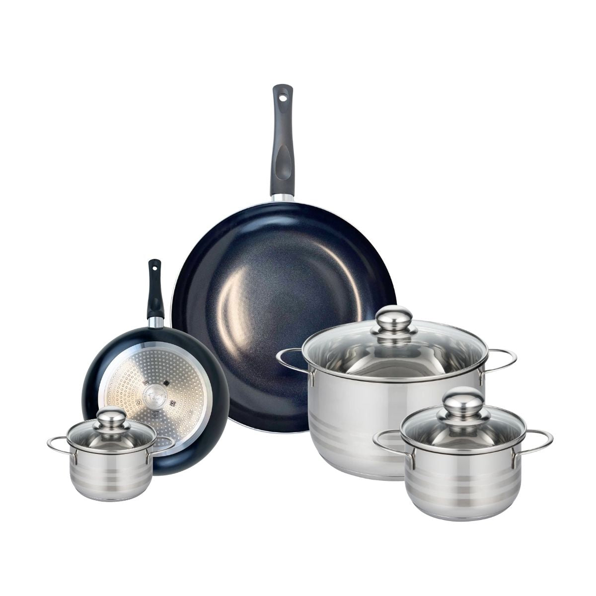 Ensemble de 2 Poêles de cuisson 20 et 32 cm et 3 faitouts 12, 16 et 24 cm  Prima Brillant Elo - Mathon - 1