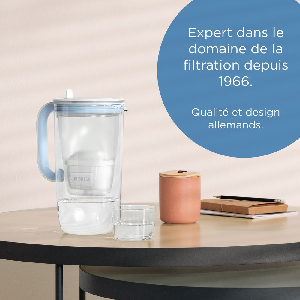 Carafe filtrante en verre 2,5 dont 1,5L d'eau filtrée avec filtre