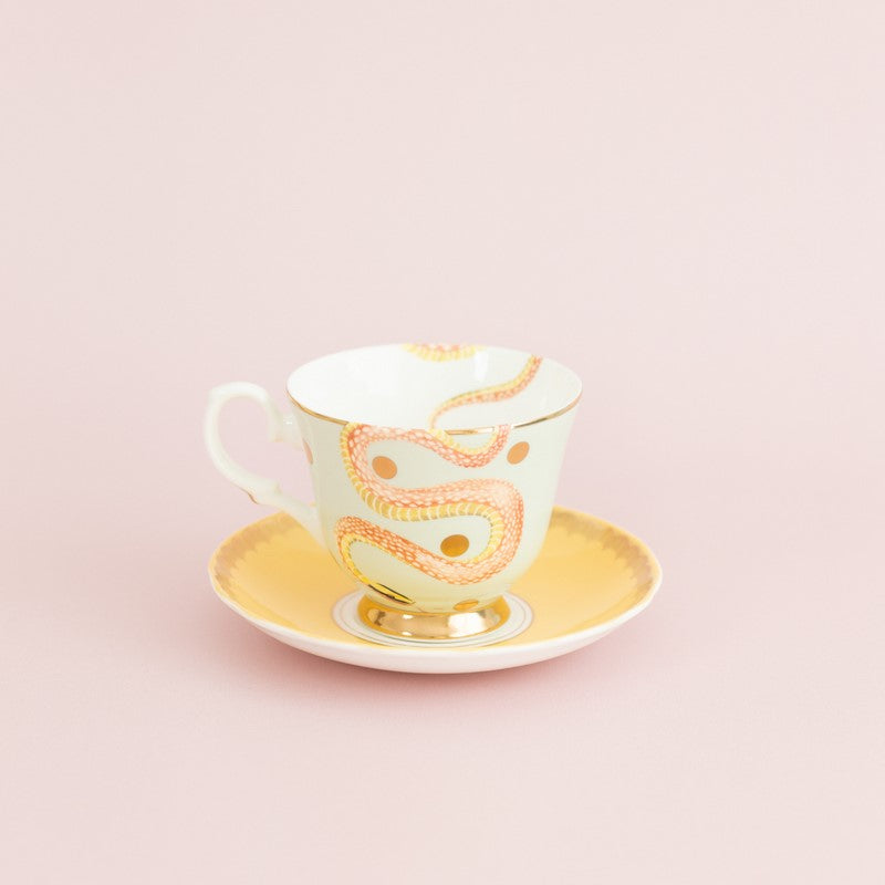 Paire Tasse thé (1 tasse + 1 sous-tasse) 280ml Serpent - Animal Magic Yvonne Ellen - Mathon - 1