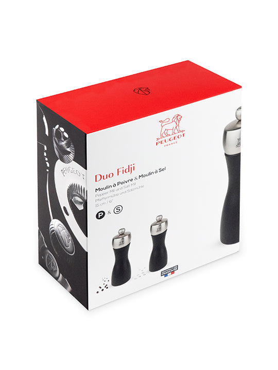 Fidji Duo de moulins à poivre et à sel en bois et inox couleur noir 15 cm Peugeot - Mathon - 2