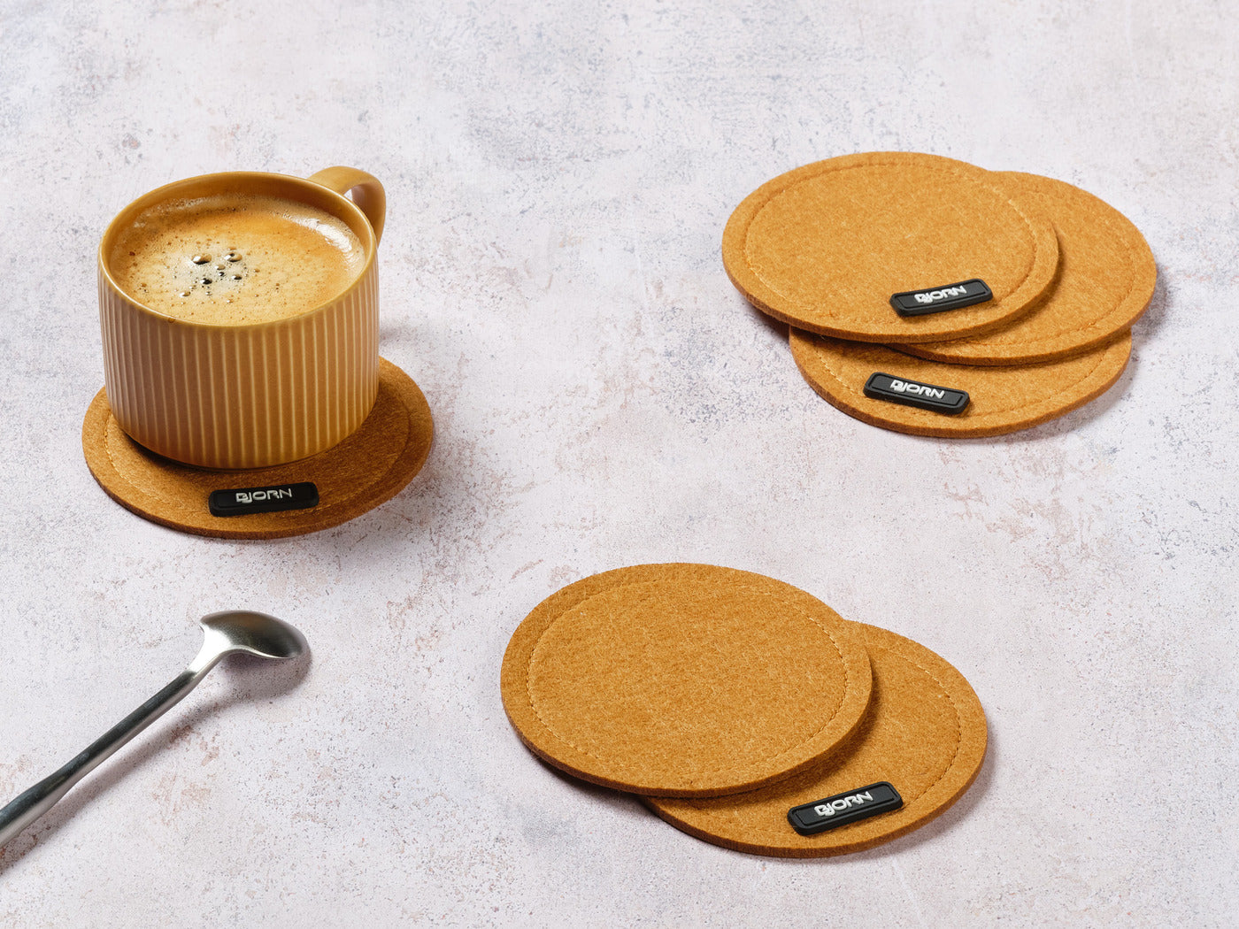 Sous-verre rond - 6 pièces - Feutre recyclé marron Björn - Mathon - 2